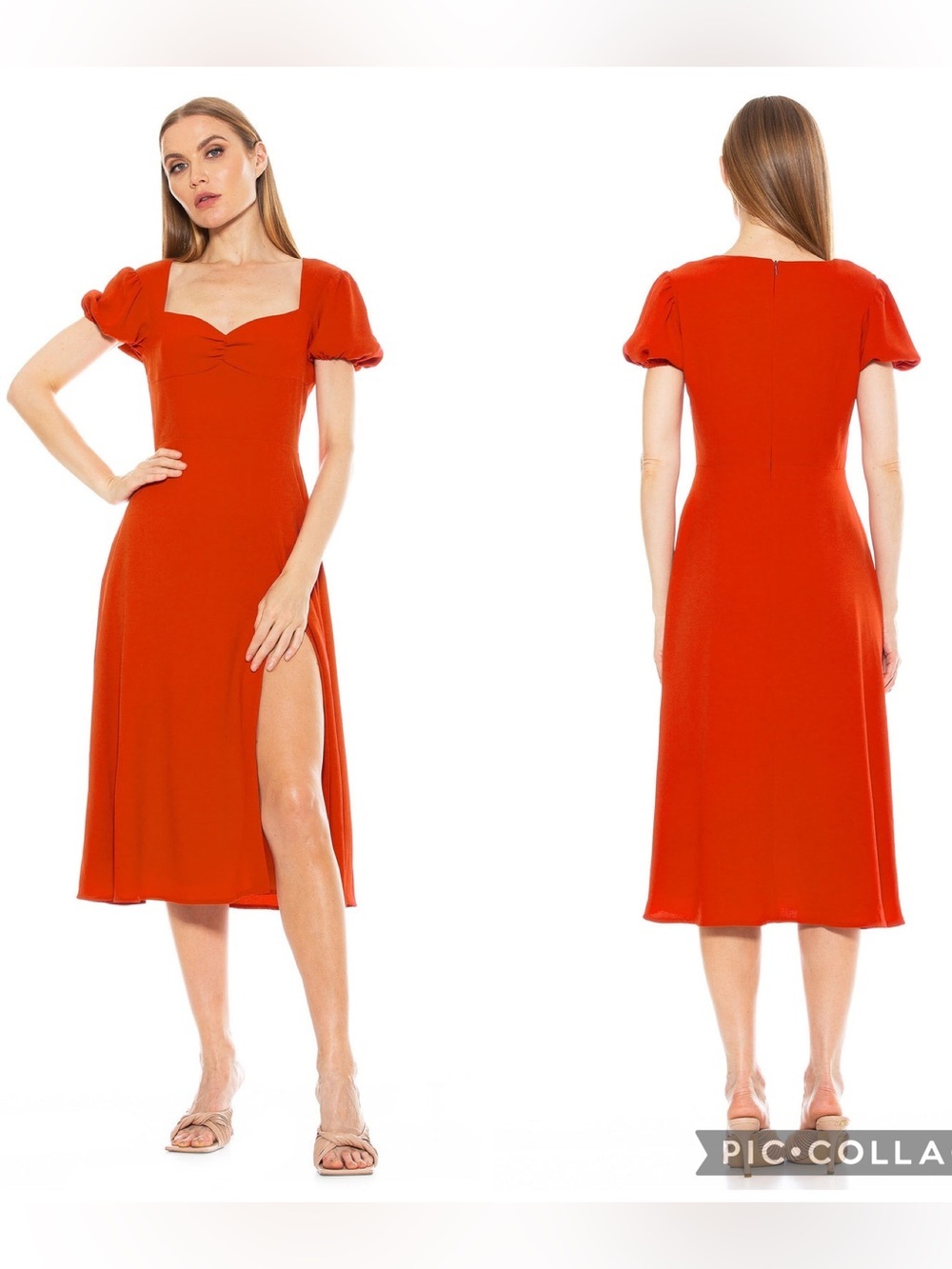 Alexia Admor Gracie Red Sweetheart Puff Sleeve Midi Dress NWT Size 4